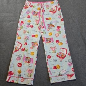 Nick & Nora JE T'AIME MACARON French Macaroon Cotton Flannel Pajama Pants Large